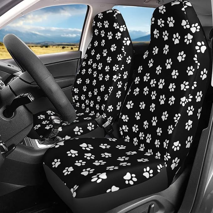 Foruidea Dog Paw Print Car Seat Covers Universal 2 Pcs Auto Front Seat Cover Fit Most Cars,SUV,Sedan,Trucks