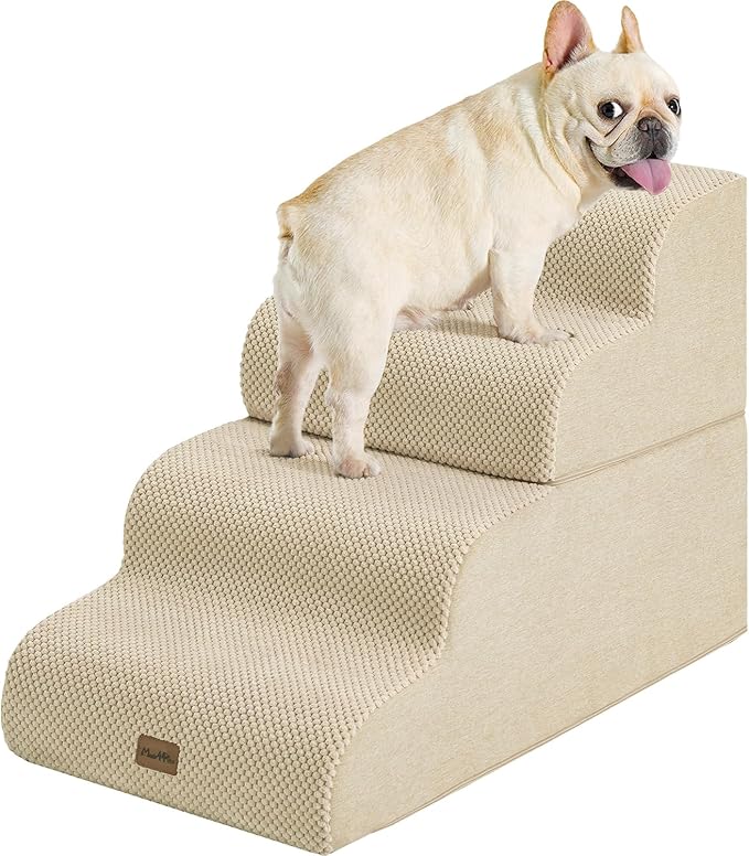 Made4Pets Dog Stairs Ramp for Bed 19.7" H, 4-Step Dog Steps for High Bed Couch Sofa Climbing, 35D Foam Pet Steps for Small Dogs and Cats, Non-Slip Bottom Pet Stairs, Beige