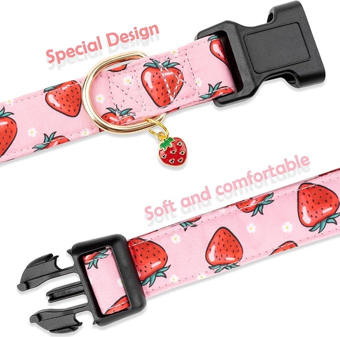 Faygarsle Pink Strawberry Pattern Cotton Dog Collar for Small, Medium, Large Boys Girls Dogs S