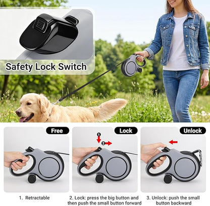 Segarty 26 Ft Walking Lead with Poop Bag Holder for Dog 66 lbs - 110 lbs, 8m Dog Leash Retractable with Anti-Slip Handle & One-Handed Brake Pause Lock, 360°Tangle-Free Leash for Pet Outside Activities