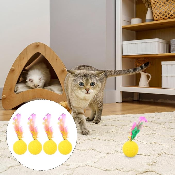 Balacoo 24 Pack Cat Golf Ball Toys with Feather: Interactive Cat Bouncy Balls - Squeaky Kitten Chase Pounce Toys for Exercise Entertainment (Random Color)