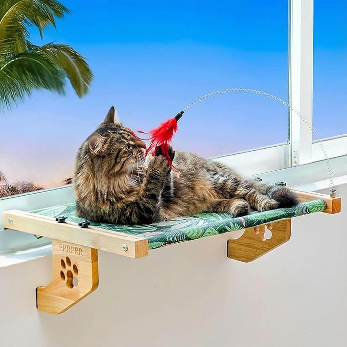 Cat Window Perch for Large Cats Inside, Sturdy Cat Window Hammock Seat with Cooling Mat, Adjustable Cats Platform Bed Shelf Fits Windowsill, Bedside, Desk, Drawers and Cabinet