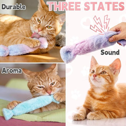 Cat Kicker Toy 3Pcs, Candy Shape Catnip Toys for Cats, Catnip Toys with Crinkle Paper. Indoor Kitten Toy Kicker Pillows.