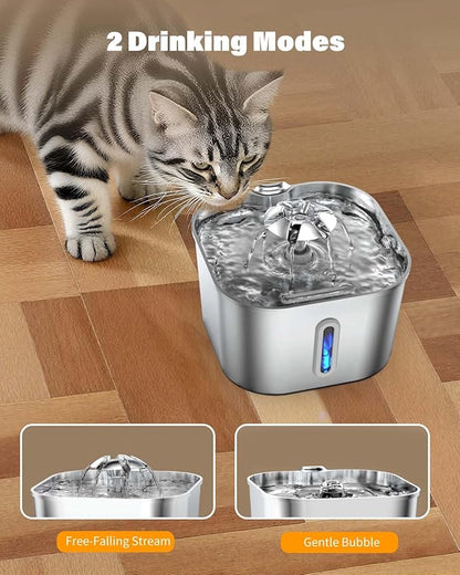 Wonder Creature Cat Water Fountain Stainless Steel, 74oz/2.2L Automatic Quiet Cat Drinking Fountain, Indoor Water Dispenser for Cats, Kittens, Small Dogs and Pets, Circulating Pet Water Fountain
