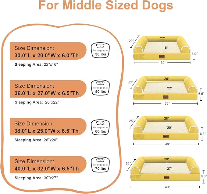 Large Dog Bed Orthopedic Washable: Beds Bolster XL Bed Medium Large Dogs Egg Crate Foam Couch Sofa Waterproof with Removable Cover - Ginger