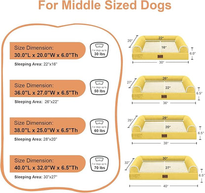 Large Dog Bed Orthopedic Washable: Beds Bolster XL Bed Medium Large Dogs Egg Crate Foam Couch Sofa Waterproof with Removable Cover - Ginger