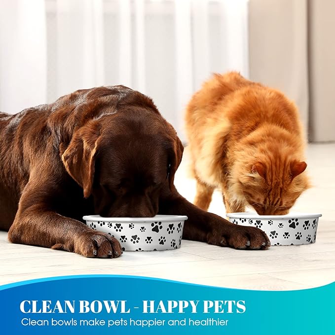 60 Pieces Disposable Paper Dog Bowls Small Dog Dishes with Cute Pattern Pet Feeding Bowls Food and Water Dishes for Puppies Cats Travel Wet Dry Food Water(16 oz)