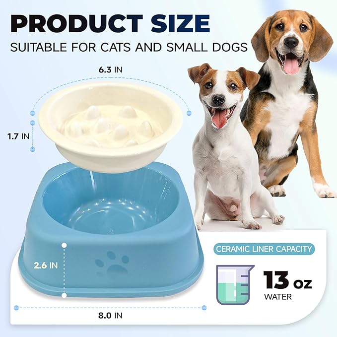 Slow Feeder Dog Bowls Ceramic Puppy Feeding Bowl for Small Dogs Cat Slow Feeder Bowl Protecting Cat and Dog Whiskers Preventing Choking with 2-in-1 Multifunctional Training Whistle