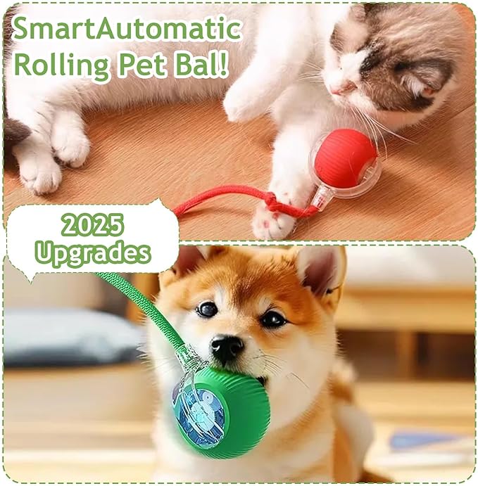 Interactive Rolling Dog Ball, 2026 New Self Rolling Dog Ball Interactive Cat Toys Automatic Cat Toy Self Moving Dog Toys, 360° Smart Automatic Toy Electric (Red)