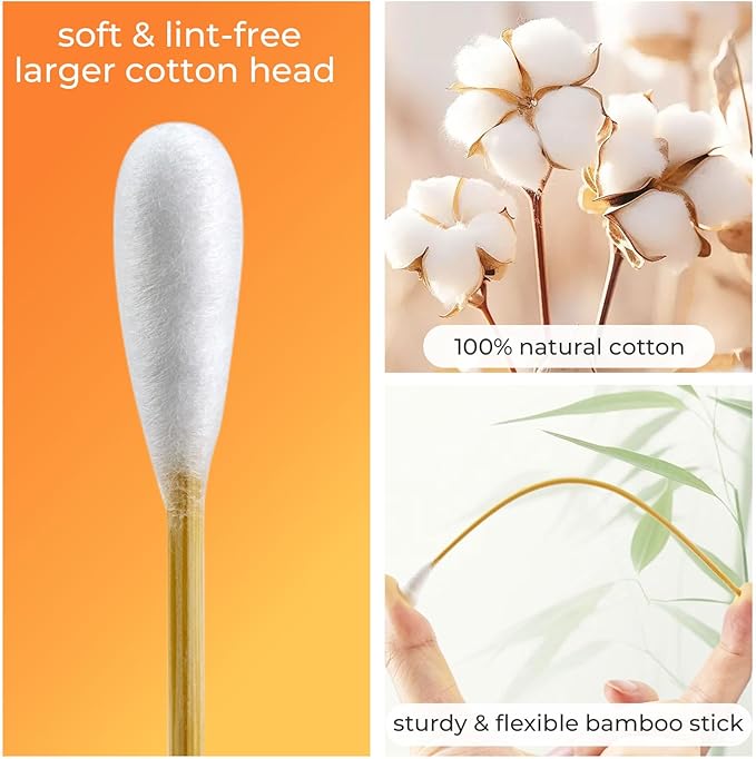 200PCS Large Cotton Swabs, Dog Cotton Swabs for Ears, 6" Long Dog Ear Swabs Large Size, Highly Absorbent Cotton Buds with Strong Bamboo Stick, Specially Designed for Dogs Cats Ear Cleaning, Pet Care