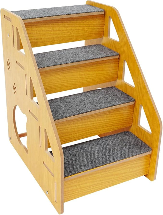 PetStep Foldable Dog Stairs, 4-Step Triangle Pet Ramp for Small Medium Dogs Cats, Non-Slip Indoor Stairs for Sofa Bed Car, Easy Assembly