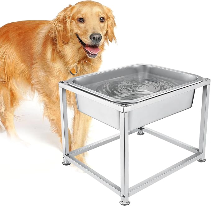 2 Gallons Large Elevated Dog Water Bowl - 11.5''H Durable Stainless Steel Raised Dog Bowl with Stand for Large Dogs, Easy to Clean and Assemble for Indoor Outdoor