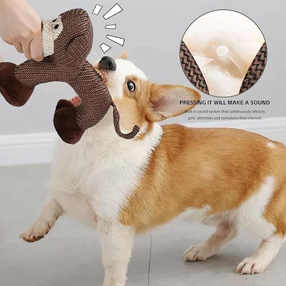 Linen Animal Shape Cotton Rope Dog Chew Toy, Squeaky, Sturdy Linen Fabric (Dog)