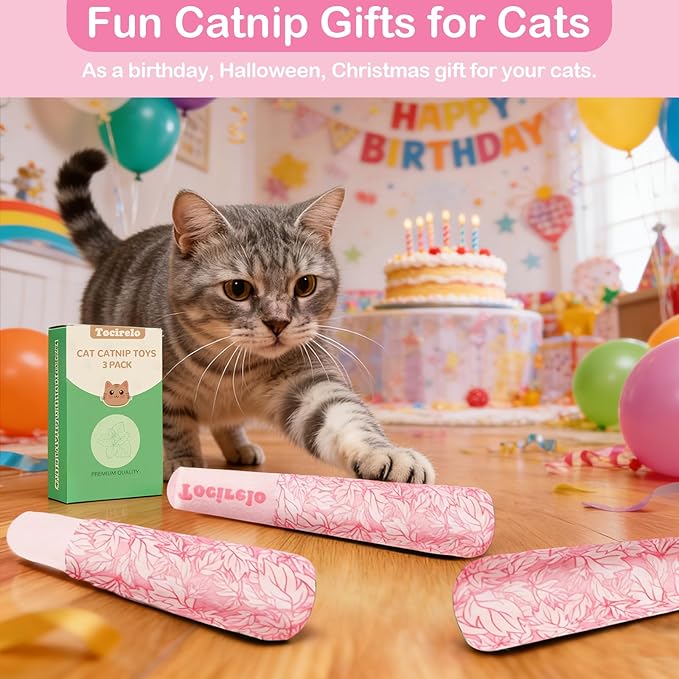 Tocirelo Catnip Toys for Cats Bite-Resistant - 3Pack Funny Pink Cat Nip Toys with 100% Pure 45000mg Organic Catnip, Safe Kitten Teething Kicker Toys for Indoor Cats, Soft Plush Cat Chews 5.9inch