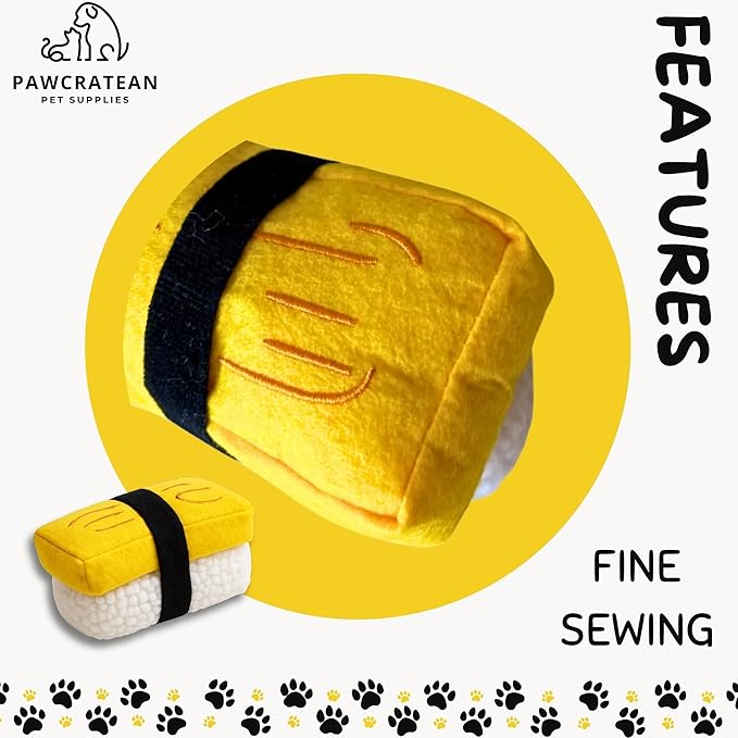 7" Squeaky Plush Toy for Puppies Small Dogs Self Etertainment Washable Soft Made [PET ONLY] (Egg Sushi)