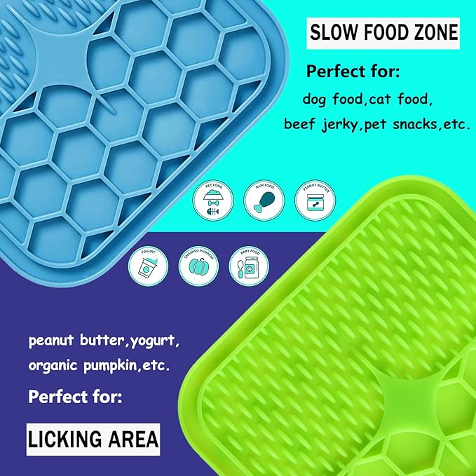 Lick Mat for Dogs, 2 Pcs Dog Lick Mat with Suction Cups for Anxiety, Peanut Butter Dog Licking Mat Slow Feeder Dispensing Treater Lick Pad for Dogs Cats Grooming Bathing and Training