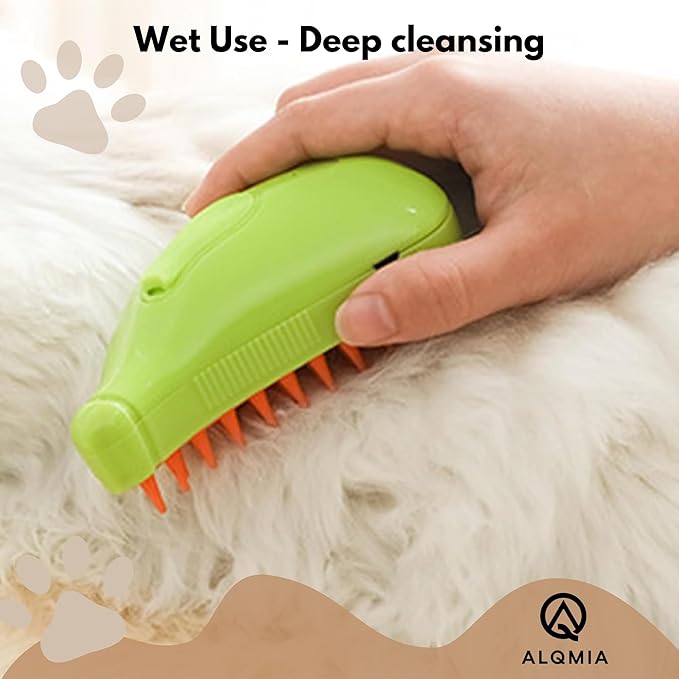 Cat Steam Brush 3 in 1, Silicone Massage Grooming & Pet Hair Remover, Spritz Defur Comb for Cats Dogs, Steamy Brush, Misting Pets Grooming Comb, Pet Hair Brushes Indoor Steamer by ALQMIA (Yellow)