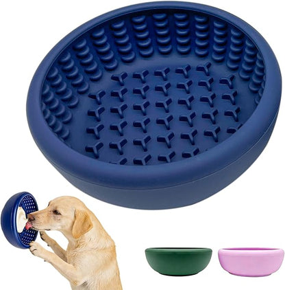 Dog Lick Bowl, Anxiety Relief Slow Feeder Lick Mat for Dogs, Non-Slip Freeze Licking Bowls Enrichment Puzzle Pet Feeding Treat Dispenser for Distraction, Silicone Lick Pads for All Dogs((Blue, Large)