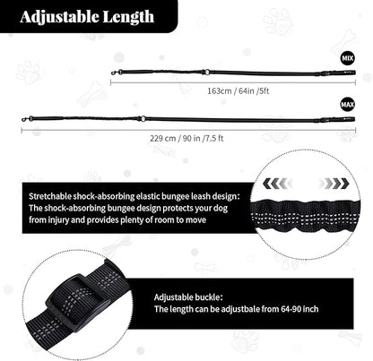 Heavy Duty Multifunctional Adjustable Hands Free Dog Leash - Durable Reflective Stitches, Car Safety Buckle Waist Leash for Dog Walking, Running, Hiking - 5-7FT