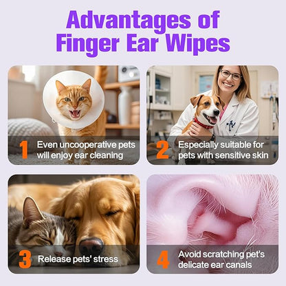 Dog Ear Finger Wipes,Gently Remove Ear Wax & Dirt,Relieve Ear Itching. All Natural Ingredients Dog Ear Wipes.Safe & Gentle Ear Wipes for Dog & Cat - 50 Count