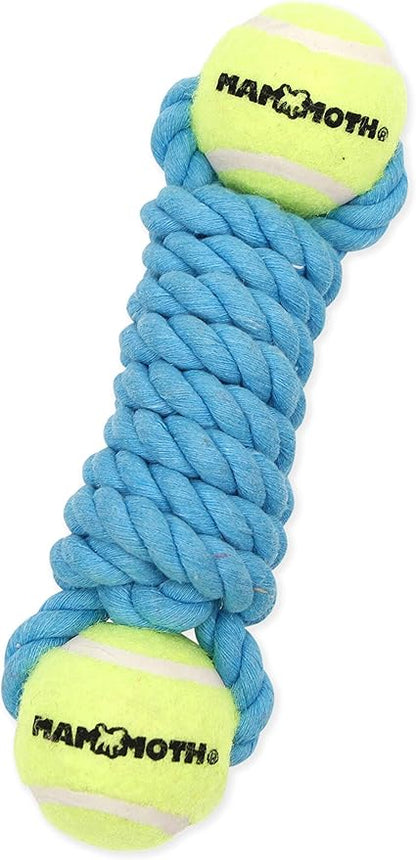 Mammoth Flossy Chews Twister Rope Toy with Tennis Balls – Premium Cotton-Poly Tug Toy for Dogs – Interactive Dog Tug Toy – Rope Dog Toy with Tennis Balls for Small Dogs - Mini 7.5" - Assorted Colors