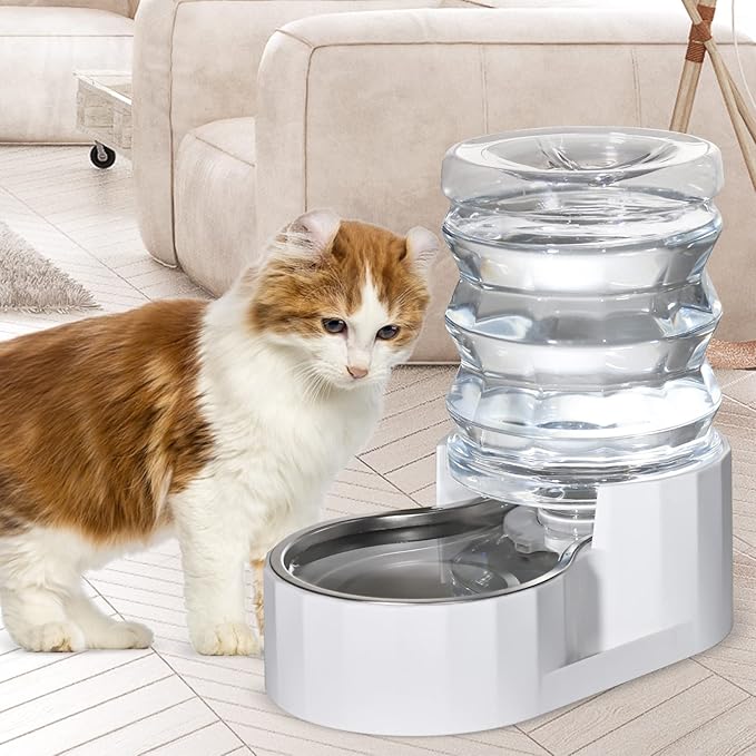 RIZZARI Dog Water Bowl Dispenser: 5L Large Stainless Steel Gravity Feeder - Remove Odor/Soften Water - Prevent Urinary Stones to Extend Lifespan - Leak-Proof - for Small to Medium-Sized Dogs and Cats