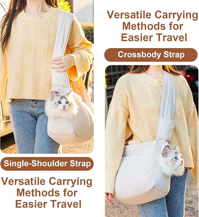 Mini Dog Purse Carrier with Pockets, Warm Cute Pets Bags with Secure Harness Clip, Cat Shoulder Bag for Outings, Lightweight Puppies Bags Kennel, Trained Pets Handbag Outdoor(Khaki,One Size)