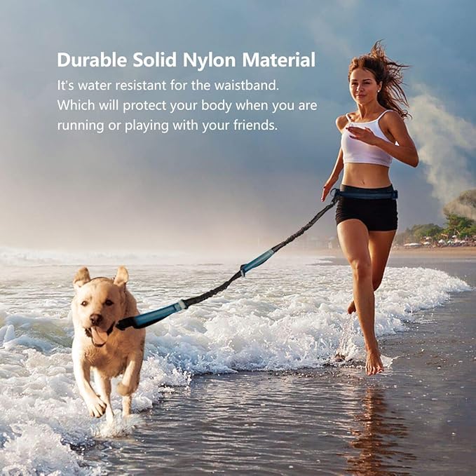 Hands Free Dog Running Leash with Adjustable Waist Belt, Dual Handle Elastic Bungees Retractable Rope for Small and Medium Dogs, Reflective Stitches for Walking Hiking Biking (Large, 25-120lb)