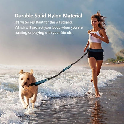 Hands Free Dog Running Leash with Adjustable Waist Belt, Dual Handle Elastic Bungees Retractable Rope for Small and Medium Dogs, Reflective Stitches for Walking Hiking Biking (Large, 25-120lb)