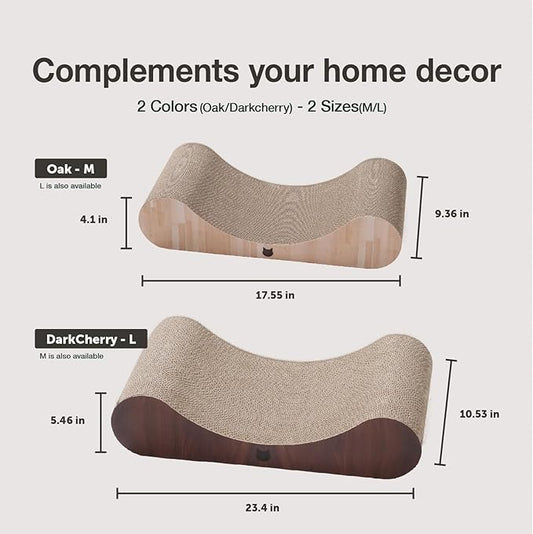 Necoichi Cardboard Cat Scratcher Bed for Indoor Cats - Cat Scratching Board, Horizontal Cat Scratch Pad Lounger with Reversible Usability and Extra Comfort for Lounge, Curved (18" Regular, Oak)