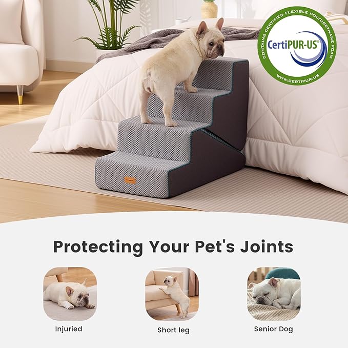 Gardner Pet Dog Stairs for Small Dogs 22" H, Large 2 in 1 Transformable 4-Step Pet Stairs and Dog ramp, Steps for Couch with Durable Non-Slip Waterproof Fabric Cover and Soft Foam, Grey