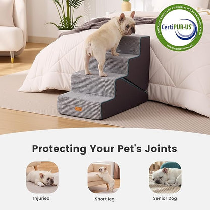 Gardner Pet Dog Stairs for Small Dogs 22" H, Large 2 in 1 Transformable 4-Step Pet Stairs and Dog ramp, Steps for Couch with Durable Non-Slip Waterproof Fabric Cover and Soft Foam, Grey