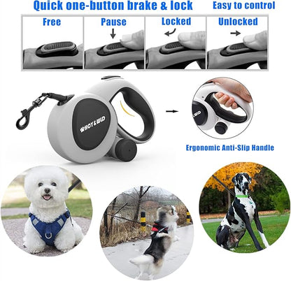 HCY&WLD Upgrade 3-in-1 Retractable Dog Leash with Integrated Dispenser & Poop Bags, 16 ft Heavy Duty Dog Leash with Anti-Slip Handle for Dogs up to 110 lbs, 360° Tangle-Free, One Button Brake & Lock