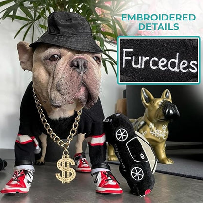 Haute Diggity Dog Furcedes Car Toy, Plush Designer Dog Toys with Interactive Squeaker, Stimulating Pet Enrichment, Machine-Washable & Safe Materials for All Breeds, One Size