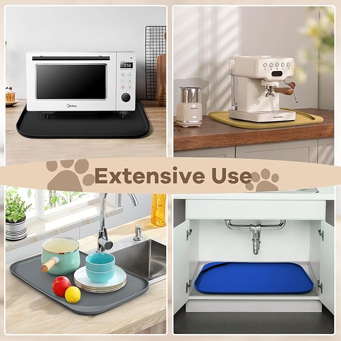 Silicone Pet Food Mat with Raised Edge for Food and Water Bowl, Dog Feeding Mats, Cat Food Trays for Floor Waterproof, Rubber Tray for Dogs and Cats, 24 x 16 x 0.8 Slate Blue
