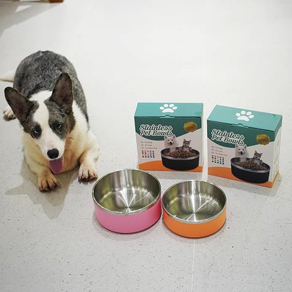 LIHONG Stainless Steel Dog Bowls for Large Dogs,Dog Food Water Bowls with Non Slip Rubber Bottom,Pet Feeding Bowl,Double Wall Insulated,Rustproof(64oz,Pink)