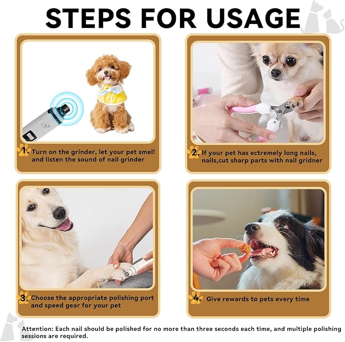 Upgraded Quiet Dog Nail Grinder, Professional 2-Speed Rechargeable Pet Nail Trimmer for Small/Medium/Large Dogs & Cats, Painless Paw Grooming with 2 Replacement Grinding Heads(M1)