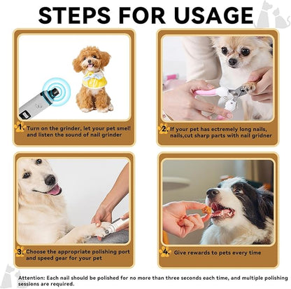 Upgraded Quiet Dog Nail Grinder, Professional 2-Speed Rechargeable Pet Nail Trimmer for Small/Medium/Large Dogs & Cats, Painless Paw Grooming with 2 Replacement Grinding Heads(M1)