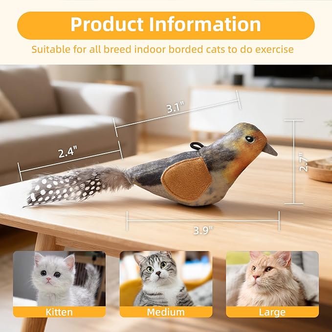 Tocirelo Interactive Cat Toys Bird - Realistic Cat Interactive Toys for Indoor Cats with Catnip and Feather, 3 Pack Hanging Chirping Bird Cat Toy, Bored Kitten Kicker Chase Exercise Door Frame Toy