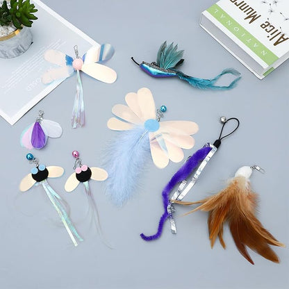 8 Pieces Cat Feather Toys Replacement Bird Insect Cat Toy Wand Refills Cats Toy Replacement Natural Bird Feathers for Cats Toys