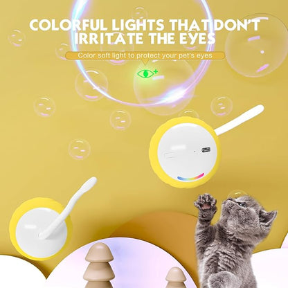 Interactive Cat Toys Ball - Electric Automatic Toys for Indoor cats, LED Lights and Toys Feather Tail with Sound Activated and Touch, USB Rechargeable, 2peeds Mode for Bored Kittens/Adult Cats/Ferret
