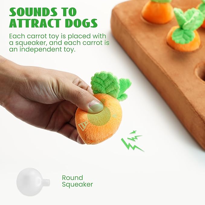 Nocciola Easter Carrot Dog Toys, 12PC Squeaky Carrots & Farm Snuffle Mat for Hide and Seek Snuffle Toys for Small and Medium Dogs, Easter Dog Toy