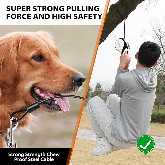 Upgraded Retractable Dog Leash with Chew Proof Extender, Pet Walking Leashes with Poop Bag Holder, 26Ft Heavy Duty Retractable Pet Leash for Medium Large Dogs up to 110lbs, Anti-Slip Grip