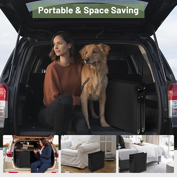 71”L*19.7”W Extra Wide & Long Dog Ramp for Car Truck SUV, Portable Folding Pet Ramps for Small Medium Large Dogs and Cats, Lightweight Aluminum Frame, Supports up to 155 Lbs