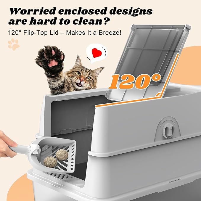 Stainless Steel Litter Box with Lid, XL Extra Large Metal Cat Litter Boxes for Big Cats Enclosed, Easy to Scoop with Scoop Set, High Sides Enclosure Anti-Urine Leakage Non-Sticky