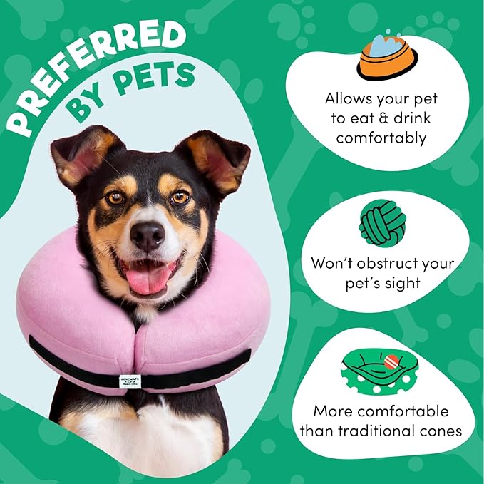 BENCMATE Inflatable Dog Cone Collar Alternative, Soft Dog Cone for Small Medium Large Dogs and Cats, Neck Recovery ECollar Donut Collar After Surgery (Medium, Pink)