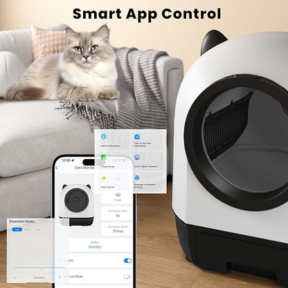 Realbear Automatic Cat Litter Box Self Cleaning Litter Box Large Capacity for Multiple Cats, App Control with Safety Sensors, Includes Scent Cartridge & 2 Roll Garbage Bags (White)