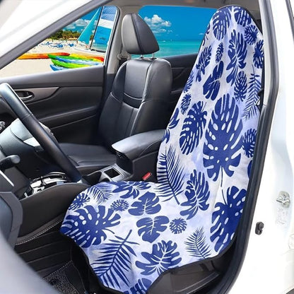 Coldinair Tropical Leaf Towel Car Seat Cover for Men,Sweat Car Seat Protector After Workout,Gym,Swimming,Anti-Slip Universal Car Seat Covers for Truck,Van,SUV,Blue