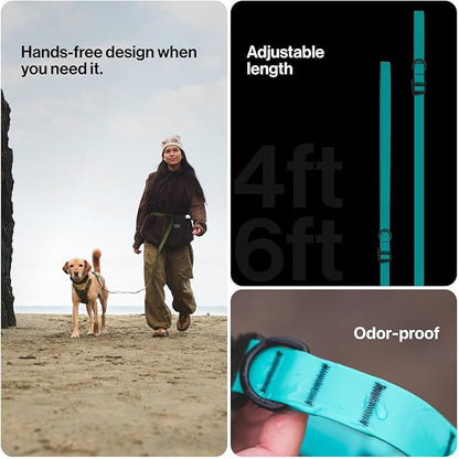 Säker Kelp™ Waterproof Dog Leash – Heavy Duty, Odor-Proof, Adjustable 4–6 ft Long Dog Leash with Twist-Lock Carabiner, 3 Traffic Handles, Hands-Free Option, Aluminum Hardware