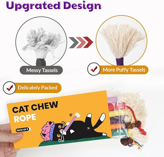 Kitten Toys, Cat Chew Toy for Teeth Cleaning, Catnip Rope Toys for Indoor Kittens, Interactive Cat Nip Teething Toys for Cats, Kitty Kicker Toy, 6 Pack (Plus 3 Pouches of Catnip)